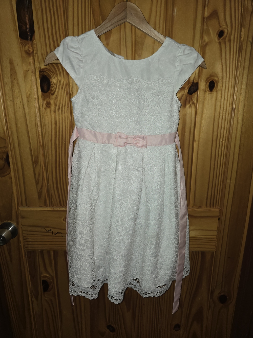 Girls Size 7 Jona Michelle White Lace Dress with Pink Satin Sash